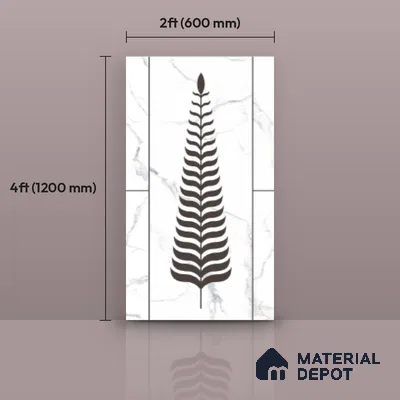 Wall Tile TL 10988 B | Florest White Leaf Decor 1 | 4 ft x 2 ft Crits Micro Matte Finish Porcelain Tile - 9 mm | Suitable for Bathroom, Accent/Feature Wall, Foyer | 3 mm Spacer Required