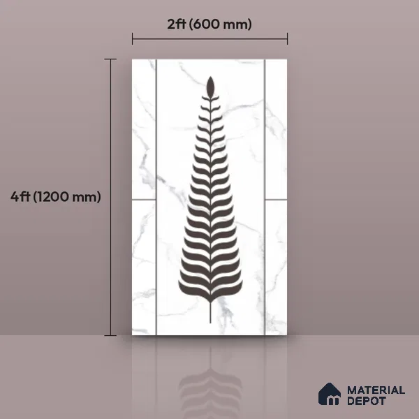 Wall Tile TL 10988 B | Florest White Leaf Decor 1 | 4 ft x 2 ft Crits Micro Matte Finish Porcelain Tile - 9 mm | Suitable for Bathroom, Accent/Feature Wall, Foyer | 3 mm Spacer Required