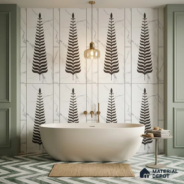 Wall Tile TL 10988 B | Florest White Leaf Decor 1 | 4 ft x 2 ft Crits Micro Matte Finish Porcelain Tile - 9 mm | Suitable for Bathroom, Accent/Feature Wall, Foyer | 3 mm Spacer Required