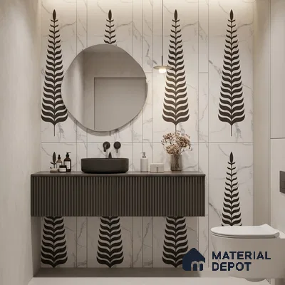 Wall Tile TL 10988 B | Florest White Leaf Decor 1 | 4 ft x 2 ft Crits Micro Matte Finish Porcelain Tile - 9 mm | Suitable for Bathroom, Accent/Feature Wall, Foyer | 3 mm Spacer Required