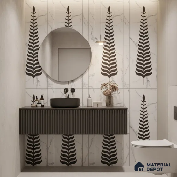 Wall Tile TL 10988 B | Florest White Leaf Decor 1 | 4 ft x 2 ft Crits Micro Matte Finish Porcelain Tile - 9 mm | Suitable for Bathroom, Accent/Feature Wall, Foyer | 3 mm Spacer Required