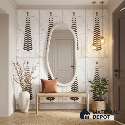 Wall Tile TL 10988 B | Florest White Leaf Decor 1 | 4 ft x 2 ft Crits Micro Matte Finish Porcelain Tile - 9 mm | Suitable for Bathroom, Accent/Feature Wall, Foyer | 3 mm Spacer Required