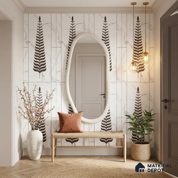 Wall Tile TL 10988 B | Florest White Leaf Decor 1 | 4 ft x 2 ft Crits Micro Matte Finish Porcelain Tile - 9 mm | Suitable for Bathroom, Accent/Feature Wall, Foyer | 3 mm Spacer Required
