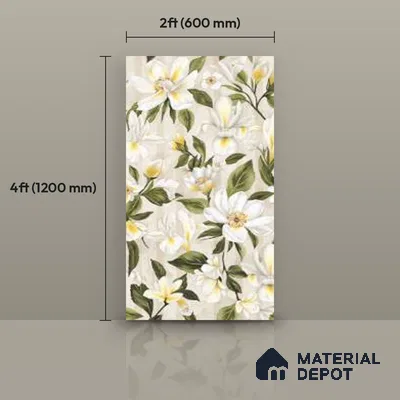 Floral Look Wall Tile TL 12121 Floral White 4 ft x 2 ft Vitrified Matte Finish - 9 mm | Suitable for Bathroom, Accent/Feature Wall, Dining Area