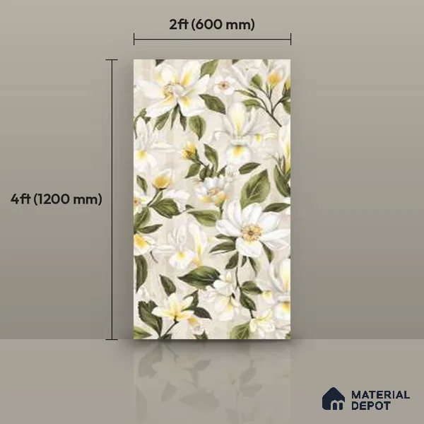 Floral Look Wall Tile TL 12121 Floral White 4 ft x 2 ft Vitrified Matte Finish - 9 mm | Suitable for Bathroom, Accent/Feature Wall, Dining Area