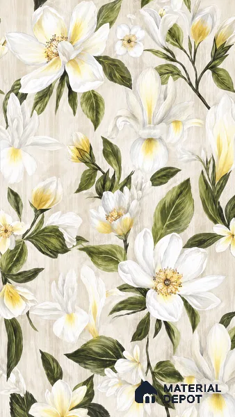 Floral Look Wall Tile TL 12121 Floral White 4 ft x 2 ft Vitrified Matte Finish - 9 mm | Suitable for Bathroom, Accent/Feature Wall, Dining Area