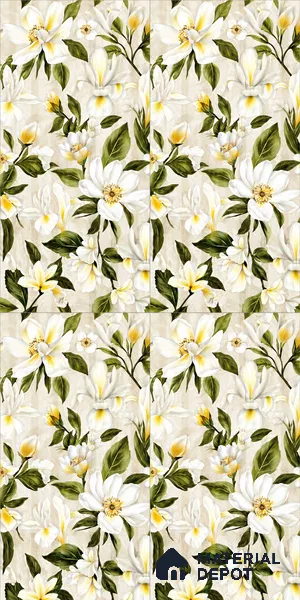 Floral Look Wall Tile TL 12121 Floral White 4 ft x 2 ft Vitrified Matte Finish - 9 mm | Suitable for Bathroom, Accent/Feature Wall, Dining Area