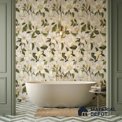 Floral Look Wall Tile TL 12121 Floral White 4 ft x 2 ft Vitrified Matte Finish - 9 mm | Suitable for Bathroom, Accent/Feature Wall, Dining Area