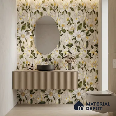 Floral Look Wall Tile TL 12121 Floral White 4 ft x 2 ft Vitrified Matte Finish - 9 mm | Suitable for Bathroom, Accent/Feature Wall, Dining Area