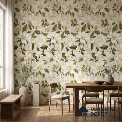 Floral Look Wall Tile TL 12121 Floral White 4 ft x 2 ft Vitrified Matte Finish - 9 mm | Suitable for Bathroom, Accent/Feature Wall, Dining Area