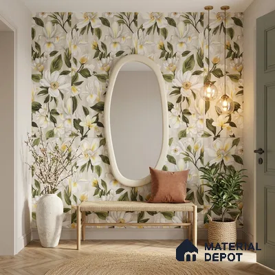 Floral Look Wall Tile TL 12121 Floral White 4 ft x 2 ft Vitrified Matte Finish - 9 mm | Suitable for Bathroom, Accent/Feature Wall, Dining Area