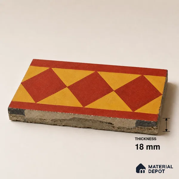 Athangudi Handmade Border Tile TL 11017 10 x 5 inch Concrete Pearl Finish - 18 mm | Suitable for Decorative Floor Borders in Living Room, Bedroom, Dining Area & Foyer