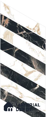 Marble Floor TL 13486 B Marmo Black 17.7 inch x 3 inch | Non Rectified Vitrified Matte Finish Tile - 8 mm | 3 - 4 mm Spacer is Mandatory