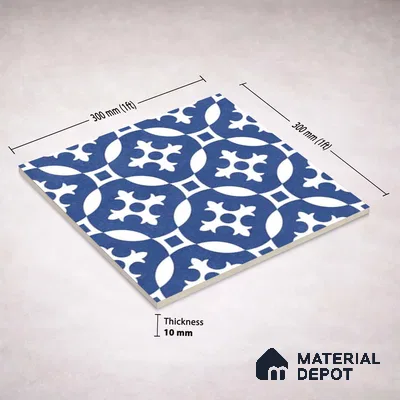 Moroccan Wall & Floor Tile TL 11115 Indigo Arabesque 1 ft x 1 ft Ceramic Matte Finish Tile - 10 mm | Suitable For Kitchen, Bathroom, Balcony