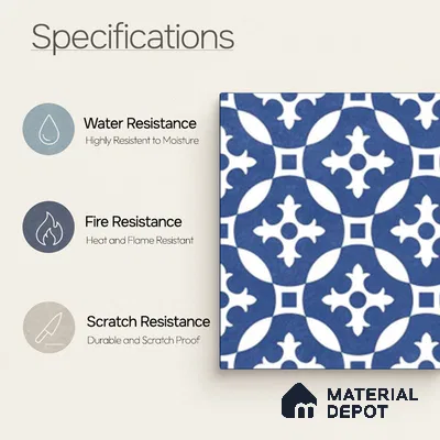 Moroccan Wall & Floor Tile TL 11115 Indigo Arabesque 1 ft x 1 ft Ceramic Matte Finish Tile - 10 mm | Suitable For Kitchen, Bathroom, Balcony