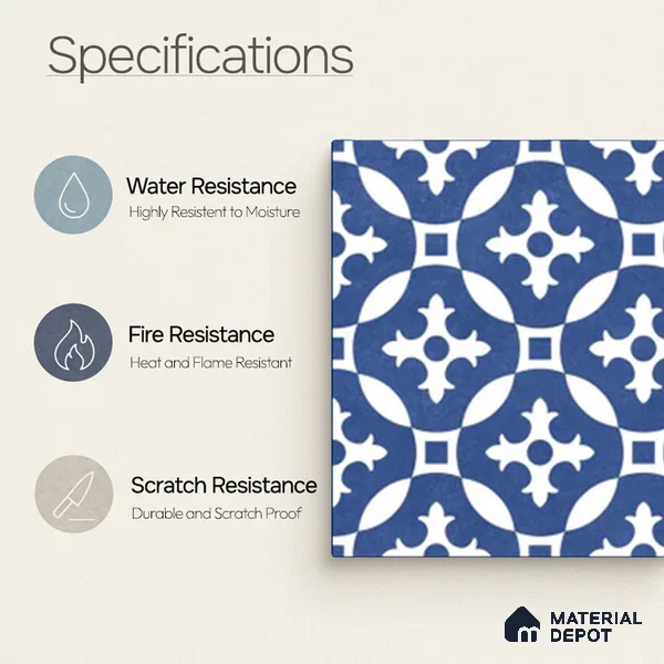 Moroccan Wall & Floor Tile TL 11115 Indigo Arabesque 1 ft x 1 ft Ceramic Matte Finish Tile - 10 mm | Suitable For Kitchen, Bathroom, Balcony
