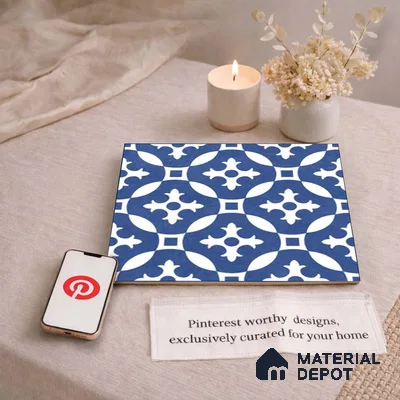 Moroccan Wall & Floor Tile TL 11115 Indigo Arabesque 1 ft x 1 ft Ceramic Matte Finish Tile - 10 mm | Suitable For Kitchen, Bathroom, Balcony