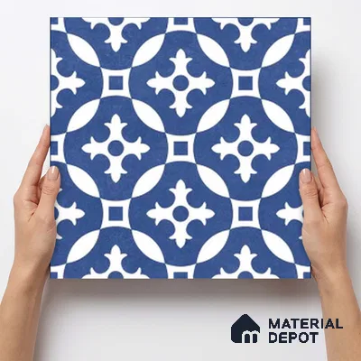 Moroccan Wall & Floor Tile TL 11115 Indigo Arabesque 1 ft x 1 ft Ceramic Matte Finish Tile - 10 mm | Suitable For Kitchen, Bathroom, Balcony