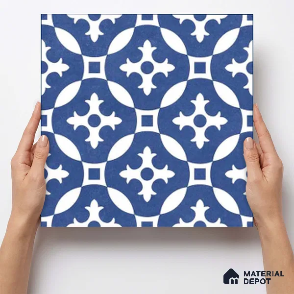 Moroccan Wall & Floor Tile TL 11115 Indigo Arabesque 1 ft x 1 ft Ceramic Matte Finish Tile - 10 mm | Suitable For Kitchen, Bathroom, Balcony