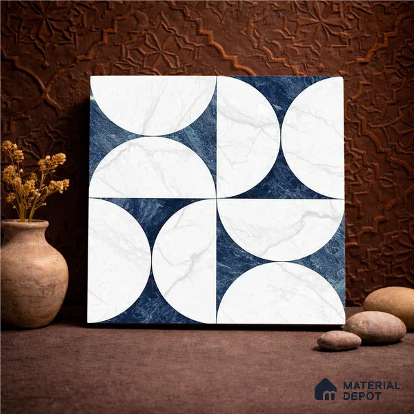 Moroccan Carving Wall & Floor Tile TL 11679 Lunar Indigo 1 ft x 1 ft Ceramic Carving Matte Finish Tile - 10 mm | Suitable For Bathroom, Dining Area & Kitchen Backsplash (Sample)