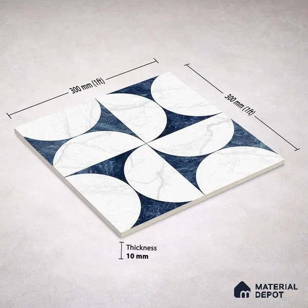Moroccan Carving Wall & Floor Tile TL 11679 Lunar Indigo 1 ft x 1 ft Ceramic Carving Matte Finish Tile - 10 mm | Suitable For Bathroom, Dining Area & Kitchen Backsplash (Sample)