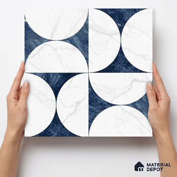 Moroccan Carving Wall & Floor Tile TL 11679 Lunar Indigo 1 ft x 1 ft Ceramic Carving Matte Finish Tile - 10 mm | Suitable For Bathroom, Dining Area & Kitchen Backsplash (Sample)