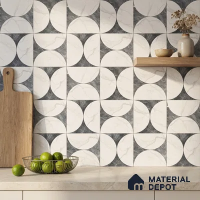 Moroccan Carving Wall & Floor Tile TL 11679 B Lunar Divide 1 ft x 1 ft Ceramic Carving Matte Finish Tile - 10 mm | Suitable For Bathroom, Dining Area, Kitchen