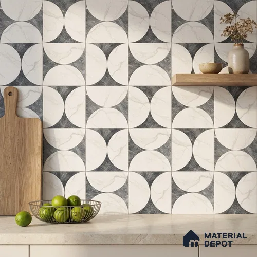 Moroccan Carving Wall & Floor Tile TL 11679 B Lunar Divide 1 ft x 1 ft Ceramic Carving Matte Finish Tile - 10 mm | Suitable For Bathroom, Dining Area, Kitchen