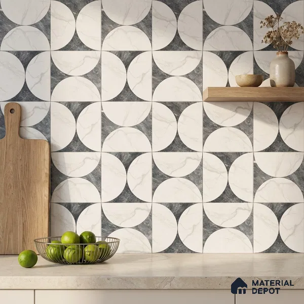 Moroccan Carving Wall & Floor Tile TL 11679 B Lunar Divide 1 ft x 1 ft Ceramic Carving Matte Finish Tile - 10 mm | Suitable For Bathroom, Dining Area, Kitchen