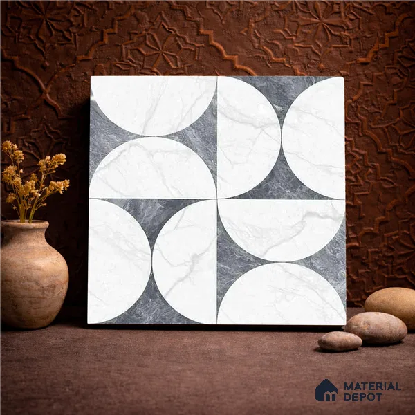 Moroccan Carving Wall & Floor Tile TL 11679 B Lunar Divide 1 ft x 1 ft Ceramic Carving Matte Finish Tile - 10 mm | Suitable For Bathroom, Dining Area, Kitchen
