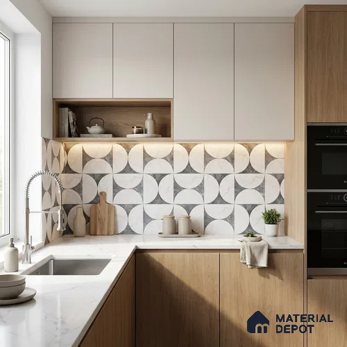 Moroccan Carving Wall & Floor Tile TL 11679 B Lunar Divide 1 ft x 1 ft Ceramic Carving Matte Finish Tile - 10 mm | Suitable For Bathroom, Dining Area, Kitchen