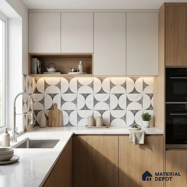 Moroccan Carving Wall & Floor Tile TL 11679 B Lunar Divide 1 ft x 1 ft Ceramic Carving Matte Finish Tile - 10 mm | Suitable For Bathroom, Dining Area, Kitchen