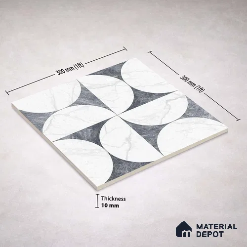 Moroccan Carving Wall & Floor Tile TL 11679 B Lunar Divide 1 ft x 1 ft Ceramic Carving Matte Finish Tile - 10 mm | Suitable For Bathroom, Dining Area, Kitchen