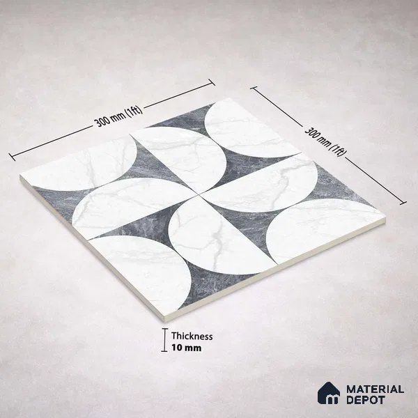 Moroccan Carving Wall & Floor Tile TL 11679 B Lunar Divide 1 ft x 1 ft Ceramic Carving Matte Finish Tile - 10 mm | Suitable For Bathroom, Dining Area, Kitchen