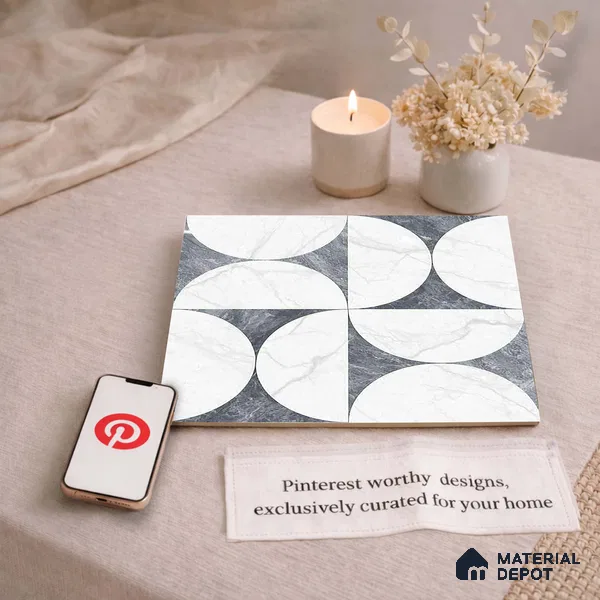 Moroccan Carving Wall & Floor Tile TL 11679 B Lunar Divide 1 ft x 1 ft Ceramic Carving Matte Finish Tile - 10 mm | Suitable For Bathroom, Dining Area, Kitchen