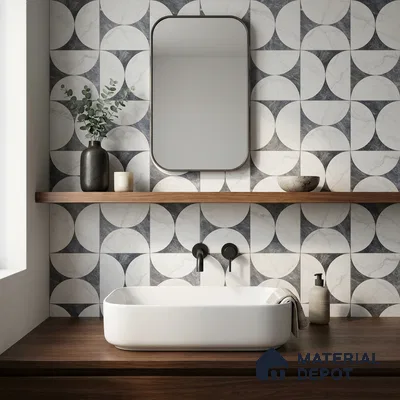 Moroccan Carving Wall & Floor Tile TL 11679 B Lunar Divide 1 ft x 1 ft Ceramic Carving Matte Finish Tile - 10 mm | Suitable For Bathroom, Dining Area, Kitchen