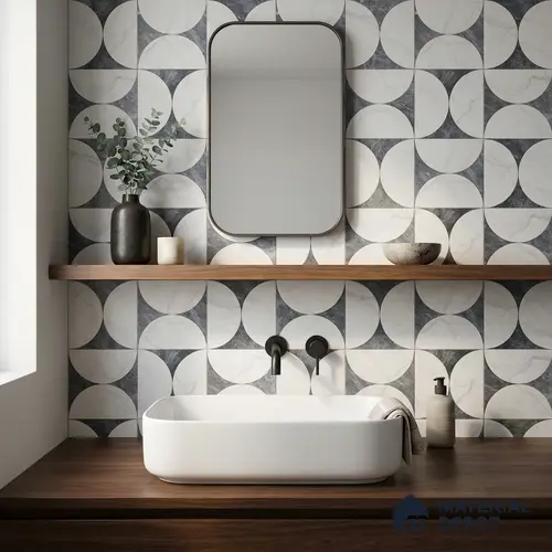 Moroccan Carving Wall & Floor Tile TL 11679 B Lunar Divide 1 ft x 1 ft Ceramic Carving Matte Finish Tile - 10 mm | Suitable For Bathroom, Dining Area & Kitchen Backsplash