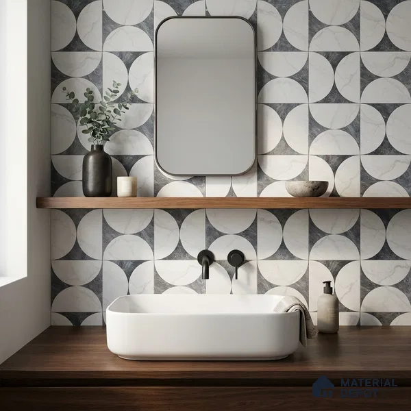 Moroccan Carving Wall & Floor Tile TL 11679 B Lunar Divide 1 ft x 1 ft Ceramic Carving Matte Finish Tile - 10 mm | Suitable For Bathroom, Dining Area, Kitchen