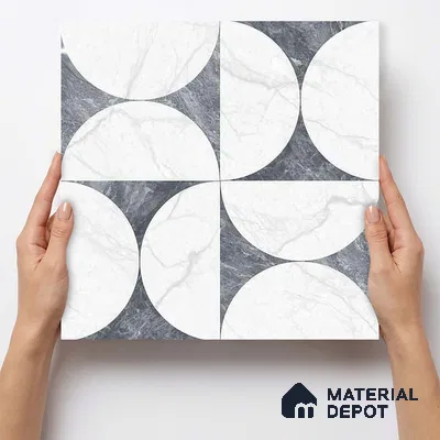 Moroccan Carving Wall & Floor Tile TL 11679 B Lunar Divide 1 ft x 1 ft Ceramic Carving Matte Finish Tile - 10 mm | Suitable For Bathroom, Dining Area, Kitchen