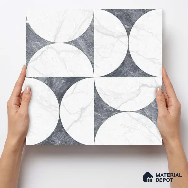 Moroccan Carving Wall & Floor Tile TL 11679 B Lunar Divide 1 ft x 1 ft Ceramic Carving Matte Finish Tile - 10 mm | Suitable For Bathroom, Dining Area, Kitchen