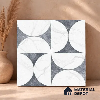 Moroccan Carving Wall & Floor Tile TL 11679 B Lunar Divide 1 ft x 1 ft Ceramic Carving Matte Finish Tile - 10 mm | Suitable For Bathroom, Dining Area, Kitchen