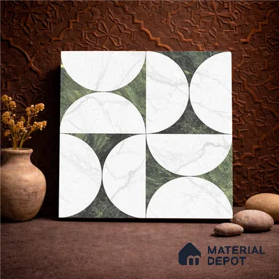 Moroccan Carving Wall & Floor Tile TL 11679 C Verdant Orbit 1 ft x 1 ft Ceramic Carving Matte Finish Tile - 10 mm | Suitable For Bathroom, Dining Area, Kitchen