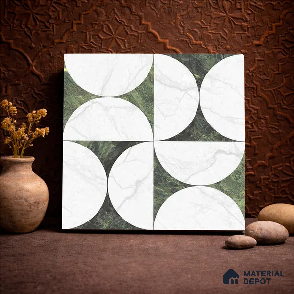 Moroccan Carving Wall & Floor Tile TL 11679 C Verdant Orbit 1 ft x 1 ft Ceramic Carving Matte Finish Tile - 10 mm | Suitable For Bathroom, Dining Area, Kitchen