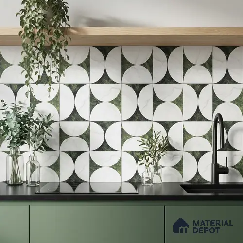 Moroccan Carving Wall & Floor Tile TL 11679 C Verdant Orbit 1 ft x 1 ft Ceramic Carving Matte Finish Tile - 10 mm | Suitable For Bathroom, Dining Area & Kitchen Backsplash