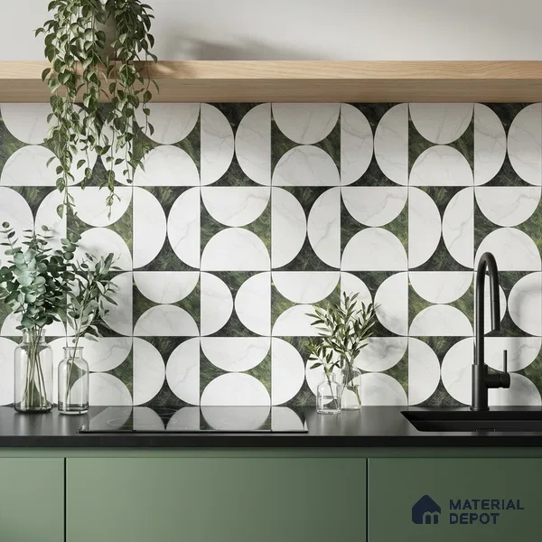 Moroccan Carving Wall & Floor Tile TL 11679 C Verdant Orbit 1 ft x 1 ft Ceramic Carving Matte Finish Tile - 10 mm | Suitable For Bathroom, Dining Area, Kitchen