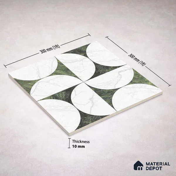 Moroccan Carving Wall & Floor Tile TL 11679 C Verdant Orbit 1 ft x 1 ft Ceramic Carving Matte Finish Tile - 10 mm | Suitable For Bathroom, Dining Area, Kitchen