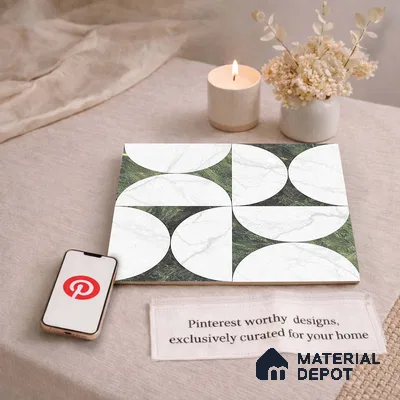 Moroccan Carving Wall & Floor Tile TL 11679 C Verdant Orbit 1 ft x 1 ft Ceramic Carving Matte Finish Tile - 10 mm | Suitable For Bathroom, Dining Area, Kitchen