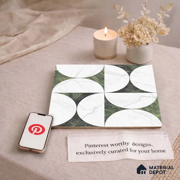 Moroccan Carving Wall & Floor Tile TL 11679 C Verdant Orbit 1 ft x 1 ft Ceramic Carving Matte Finish Tile - 10 mm | Suitable For Bathroom, Dining Area, Kitchen