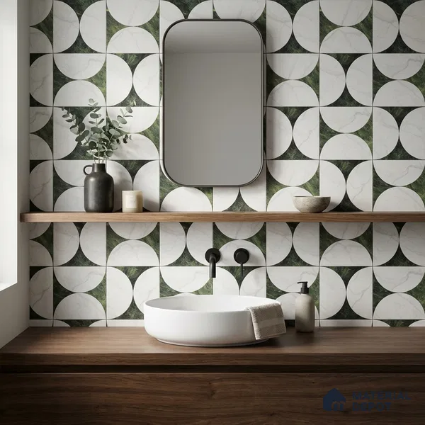 Moroccan Carving Wall & Floor Tile TL 11679 C Verdant Orbit 1 ft x 1 ft Ceramic Carving Matte Finish Tile - 10 mm | Suitable For Bathroom, Dining Area, Kitchen