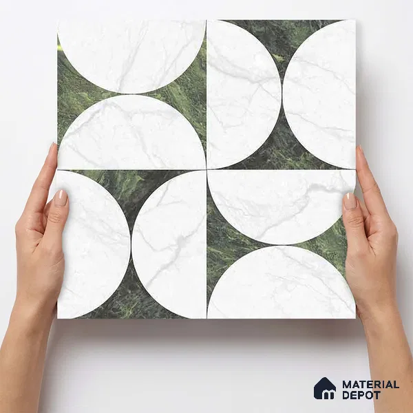 Moroccan Carving Wall & Floor Tile TL 11679 C Verdant Orbit 1 ft x 1 ft Ceramic Carving Matte Finish Tile - 10 mm | Suitable For Bathroom, Dining Area, Kitchen